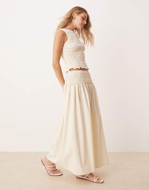 ASOS DESIGN - Gonna lunga arricciata in vita color avorio