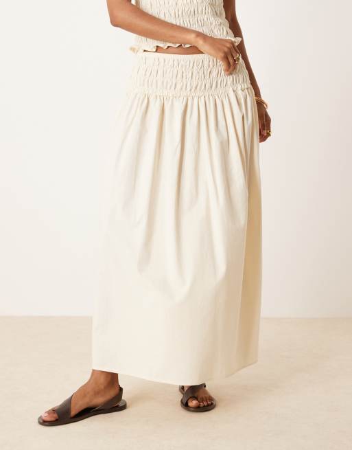 ASOS DESIGN - Gonna lunga arricciata in vita color avorio, 2 di 5