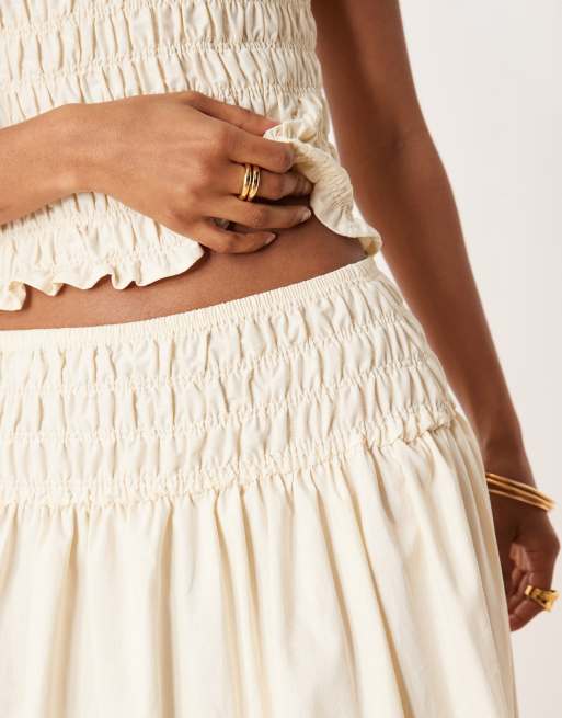 ASOS DESIGN - Gonna lunga arricciata in vita color avorio, 3 di 5