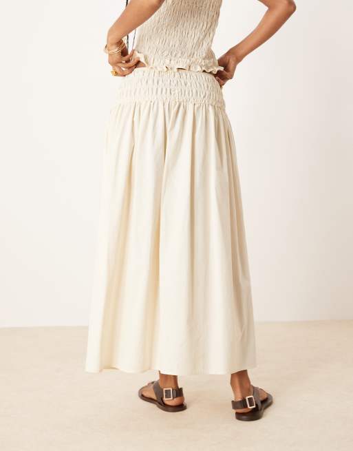 ASOS DESIGN - Gonna lunga arricciata in vita color avorio, 4 di 5
