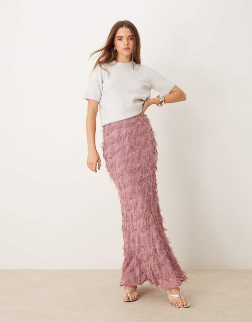 ASOS DESIGN - Gonna lunga asimmetrica rosa con dettagli testurizzati