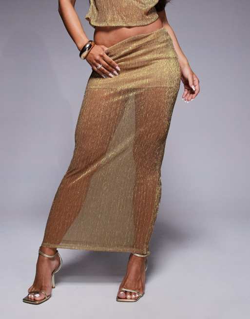 ASOS DESIGN - Gonna lunga attorcigliata oro metallizzato plissé in coordinato, 2 di 5
