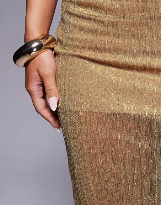 ASOS DESIGN - Gonna lunga attorcigliata oro metallizzato plissé in coordinato, 5 di 5