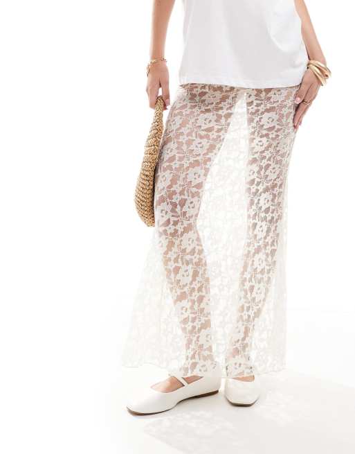 ASOS DESIGN Gonna lunga bianca trasparente in pizzo ASOS