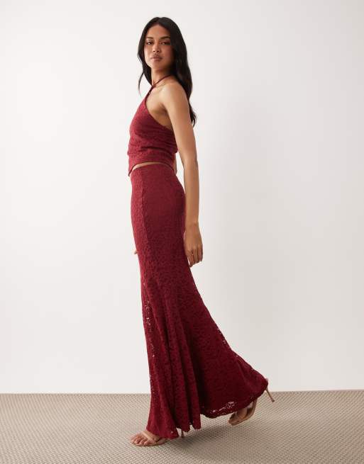 ASOS DESIGN - Coordinato in pizzo bordeaux, 2 di 3
