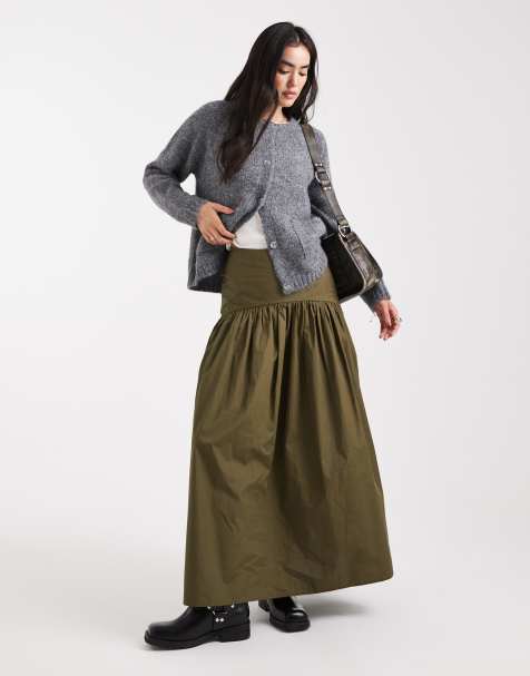 ASOS DESIGN - Gonna lunga color kaki con vita scesa - view 1