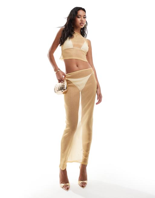 ASOS DESIGN - Gonna lunga color oro scintillante trasparente in coordinato