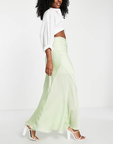 ASOS DESIGN - Gonna lunga con bordi grezzi asimmetrica verde salvia - view 1