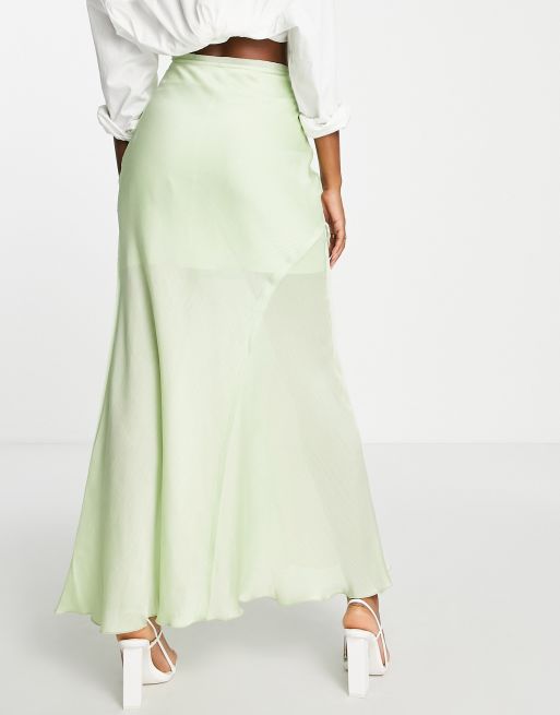 ASOS DESIGN - Gonna lunga con bordi grezzi asimmetrica verde salvia, 2 di 4