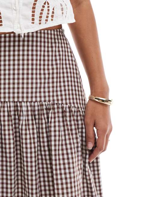 ASOS DESIGN - Gonna lunga con vita scesa marrone a quadretti, 2 di 5