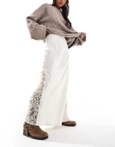 ASOS DESIGN - Gonna lunga crema con inserti in pizzo - view 1