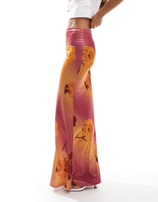 ASOS DESIGN - Gonna lunga elasticizzata in raso con stampa a fiori sfumata, 4 di 5