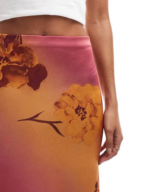 ASOS DESIGN - Gonna lunga elasticizzata in raso con stampa a fiori sfumata, 5 di 5