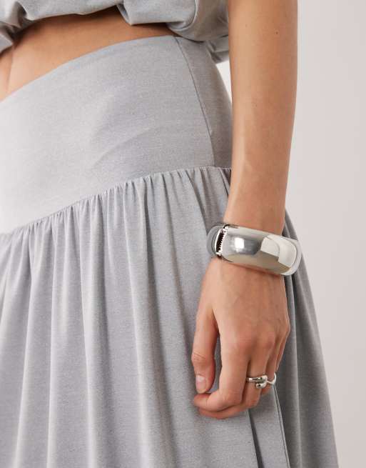 ASOS DESIGN - Gonna lunga grigio mélange con vita scesa e spacco in coordinato, 3 di 5