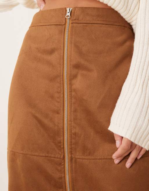 ASOS DESIGN Gonna lunga in camoscio sintetico marrone con zip