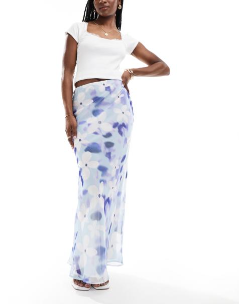 ASOS DESIGN - Gonna lunga in chiffon a fiori blu con fondo asimmetrico - view 1