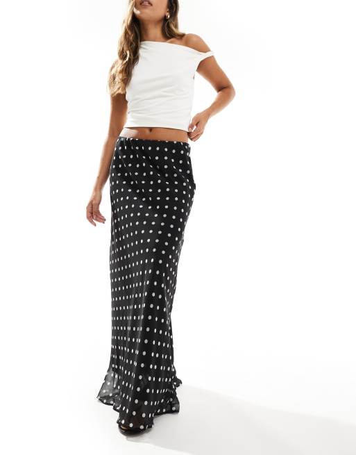 ASOS DESIGN - Gonna lunga in chiffon a pois con taglio sbieco