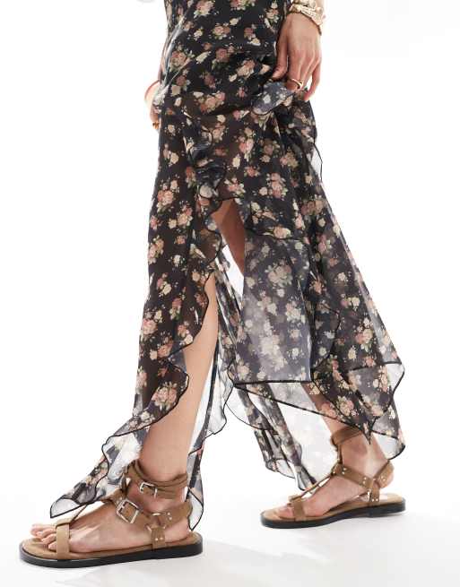 ASOS DESIGN - Gonna lunga in chiffon con stampa e volant, 3 di 5