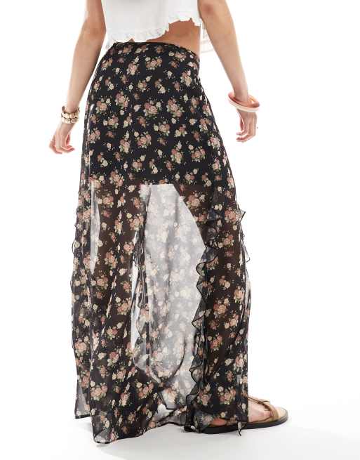 ASOS DESIGN - Gonna lunga in chiffon con stampa e volant, 4 di 5