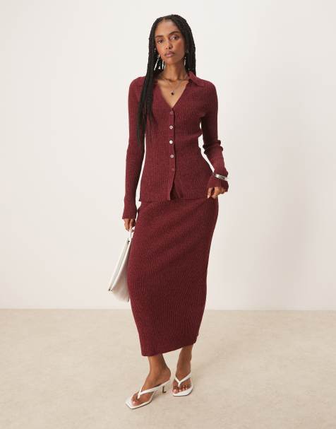 ASOS DESIGN - Gonna lunga in ciniglia bordeaux in coordinato - view 1