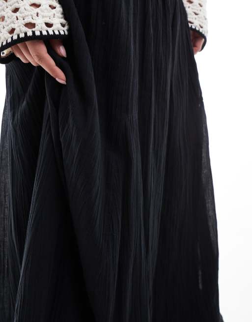 ASOS DESIGN - Gonna lunga in cotone nero stile godet, 4 di 5