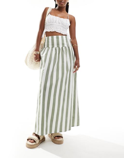 ASOS DESIGN - Gonna lunga in cotone verde salvia a righe con vita scesa