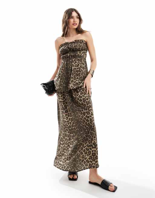ASOS DESIGN - Gonna lunga in lino leopardata in coordinato