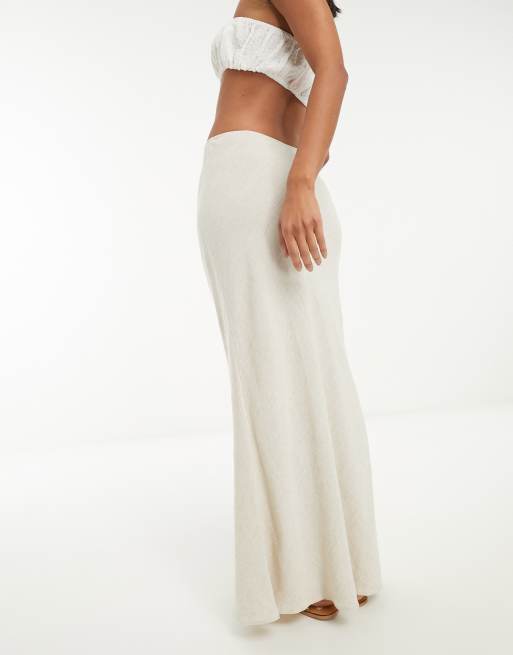 ASOS DESIGN - Gonna lunga in lino tonalità naturale con taglio sbieco , 3 di 4