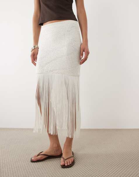 ASOS DESIGN - Gonna lunga in maglia all'uncinetto con frange - view 1