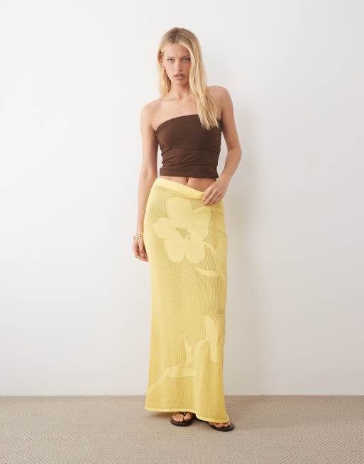 ASOS DESIGN - Gonna lunga in maglia color latticello a fiori