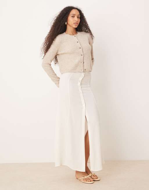ASOS DESIGN - Gonna lunga in misto lino color avorio con bottoni