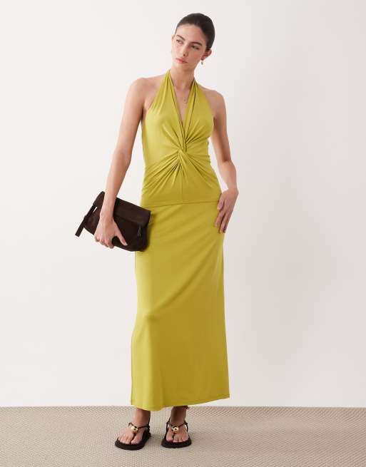 ASOS DESIGN - Gonna lunga in modal color chartreuse in coordinato