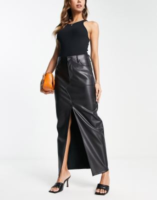 ASOS DESIGN - Gonna lunga in pelle sintetica marrone slavato con spacco