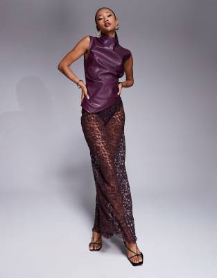 ASOS DESIGN - Gonna lunga in pizzo bordeaux con taglio sbieco 