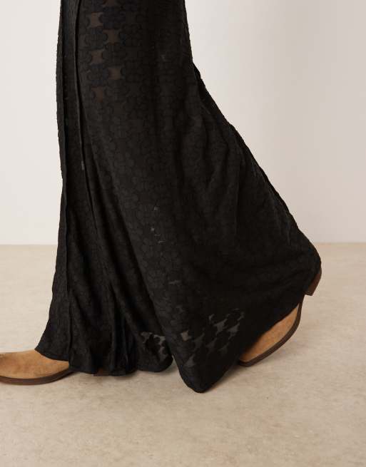 ASOS DESIGN - Gonna lunga in pizzo nera con cuciture, 5 di 5