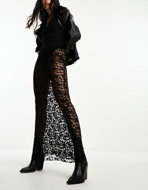 ASOS DESIGN - Gonna lunga in pizzo nero asimmetrica - view 1