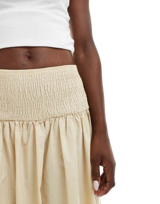 ASOS DESIGN - Gonna lunga in popeline color crema con vita arricciata, 3 di 5