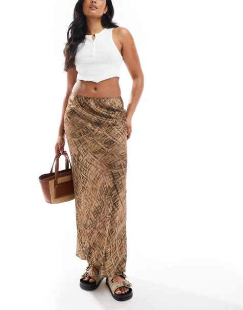 ASOS DESIGN - Gonna lunga in raso con stampa animalier sfumata con taglio sbieco - view 1