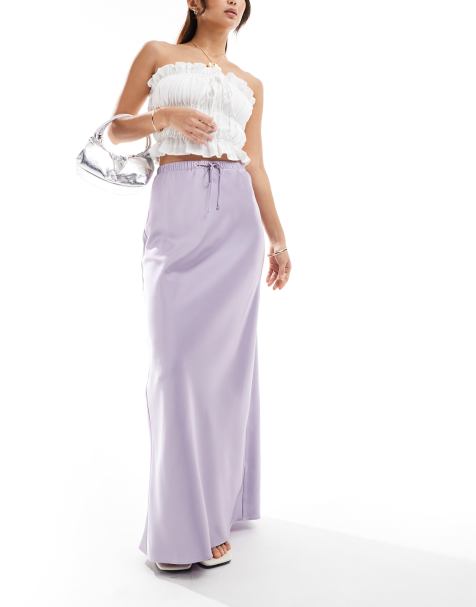 ASOS DESIGN - Gonna lunga in raso lilla allacciata in vita con taglio sbieco - view 1