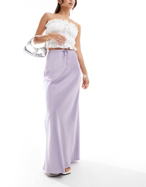 ASOS DESIGN - Gonna lunga in raso lilla allacciata in vita con taglio sbieco