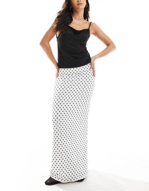 ASOS DESIGN - Gonna lunga in rete bianca a pois neri con bordi a festoncino, 3 di 5