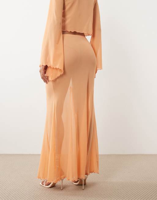 ASOS DESIGN - Gonna lunga in rete color albicocca in coordinato, 3 di 5