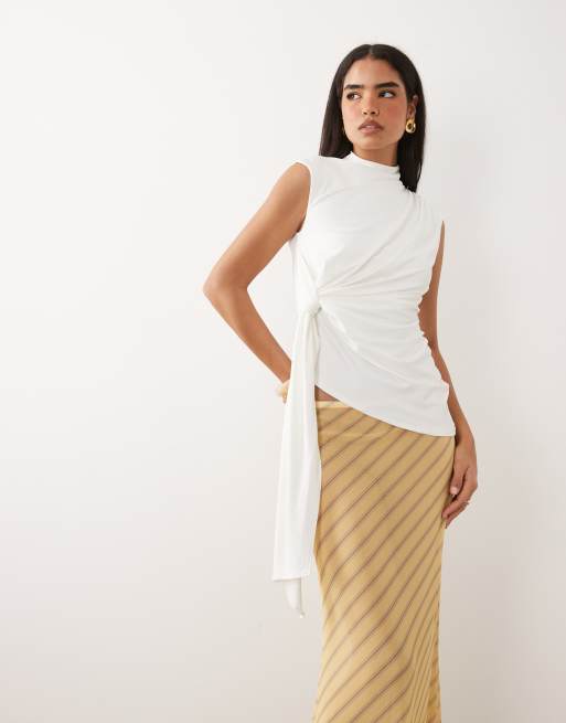 ASOS DESIGN - Gonna lunga in rete trasparente gialla a righe, 5 di 5