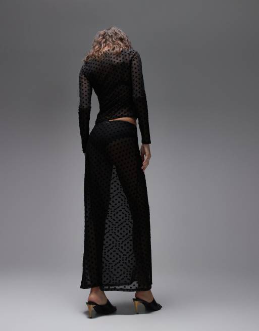 ASOS DESIGN - Gonna lunga in rete trasparente nera a pois, 5 di 5