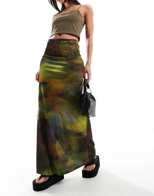 ASOS DESIGN - Gonna lunga in twill e raso con stampa