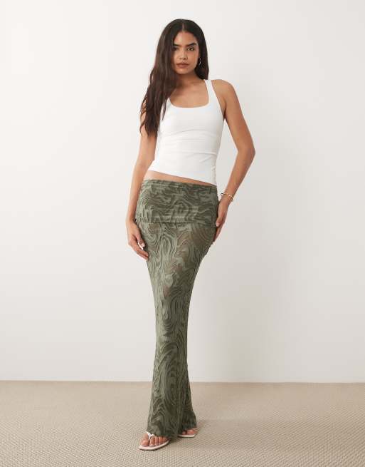 ASOS DESIGN - Gonna lunga kaki con dettaglio sovrapposto effetto dévoré