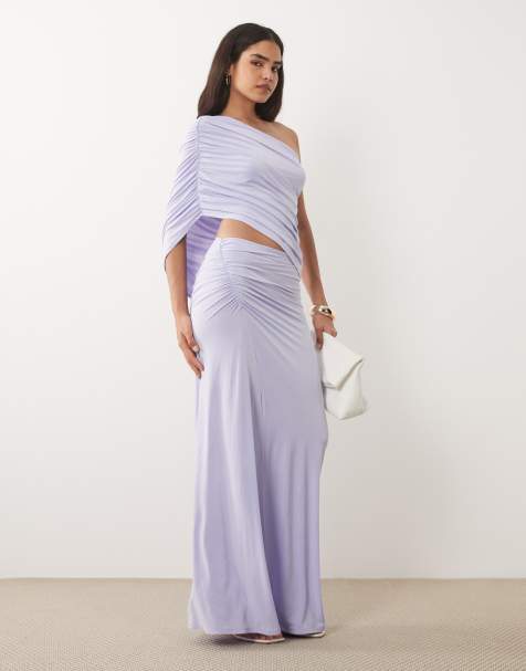 ASOS DESIGN - Gonna lunga lilla con arricciatura laterale - view 1