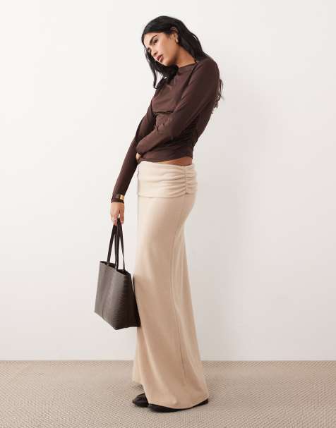 ASOS DESIGN - Gonna lunga morbida al tatto tortora chiaro in coordinato - view 1