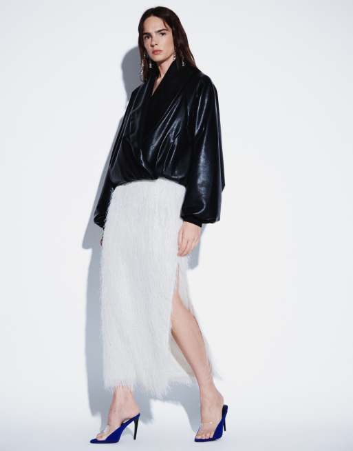 ASOS DESIGN gonna lunga morbida color avorio, 1 di 5