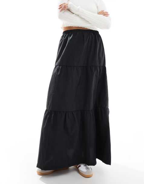 ASOS DESIGN - Gonna lunga nera a balze in tessuto tecnico - view 1